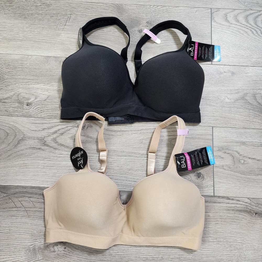 Bali‎ Women's Comfort Revolution Wire Free Bra Black/ Tan 38D Lot of 2 NWT